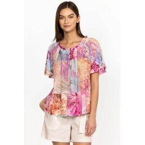 Johnny Was Love Esme Floral Short Sleeve Peasant Blouse Multi Size Medium